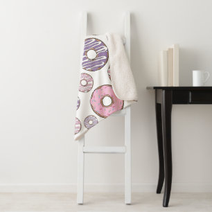 Pattern Of Doughnuts, Pink Doughnuts, Purple Dough Sherpa Blanket