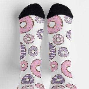 Pattern Of Doughnuts, Pink Doughnuts, Purple Dough Socks