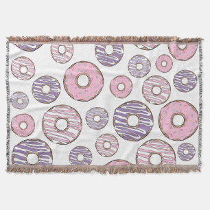 Pattern Of Doughnuts, Pink Doughnuts, Purple Dough Throw Blanket