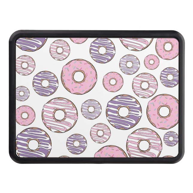 Pattern Of Doughnuts, Pink Doughnuts, Purple Dough Trailer Hitch Cover (Front)