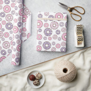 Pattern Of Doughnuts, Pink Doughnuts, Purple Dough Wrapping Paper