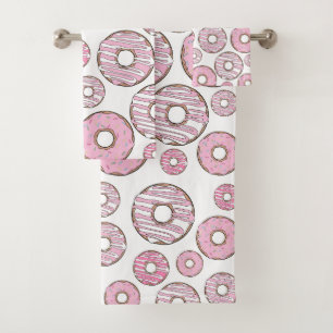 Pattern Of Doughnuts, Pink Doughnuts, Sprinkles Bath Towel Set