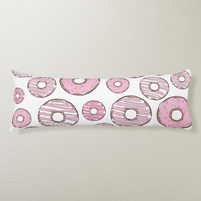 Pattern Of Doughnuts, Pink Doughnuts, Sprinkles Body Pillow (Front)