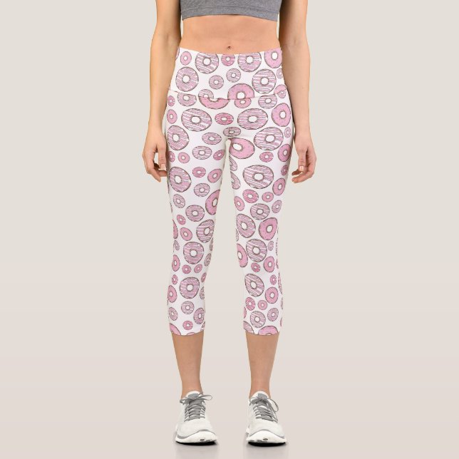 Pattern Of Doughnuts, Pink Doughnuts, Sprinkles Capri Leggings (Front)