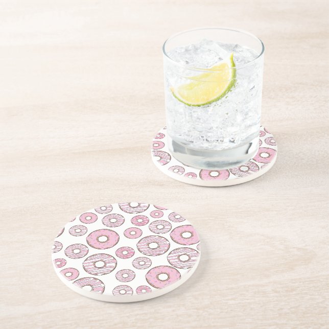 Pattern Of Doughnuts, Pink Doughnuts, Sprinkles Coaster (Side)