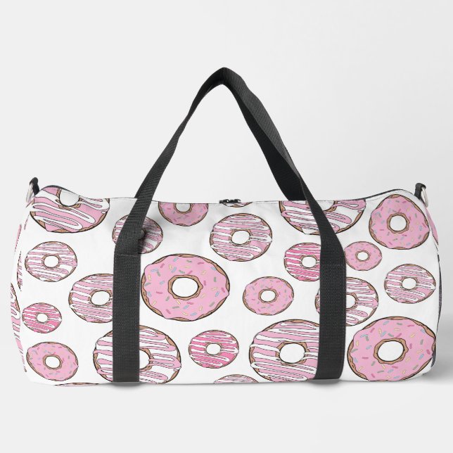 Pattern Of Doughnuts, Pink Doughnuts, Sprinkles Duffle Bag (Front)