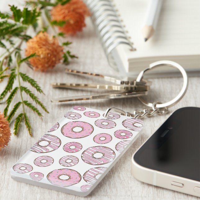 Pattern Of Doughnuts, Pink Doughnuts, Sprinkles Keychain (Front Right)