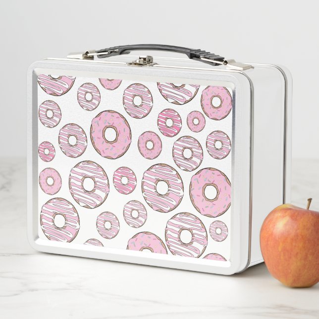 Pattern Of Doughnuts, Pink Doughnuts, Sprinkles Metal Lunch Box (In Situ)
