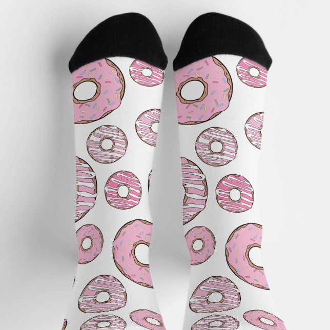 Pattern Of Doughnuts, Pink Doughnuts, Sprinkles Socks (Top)