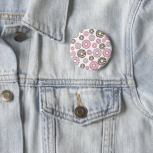Pattern Of Doughnuts, Pink Doughnuts, White Doughn 2 Inch Round Button