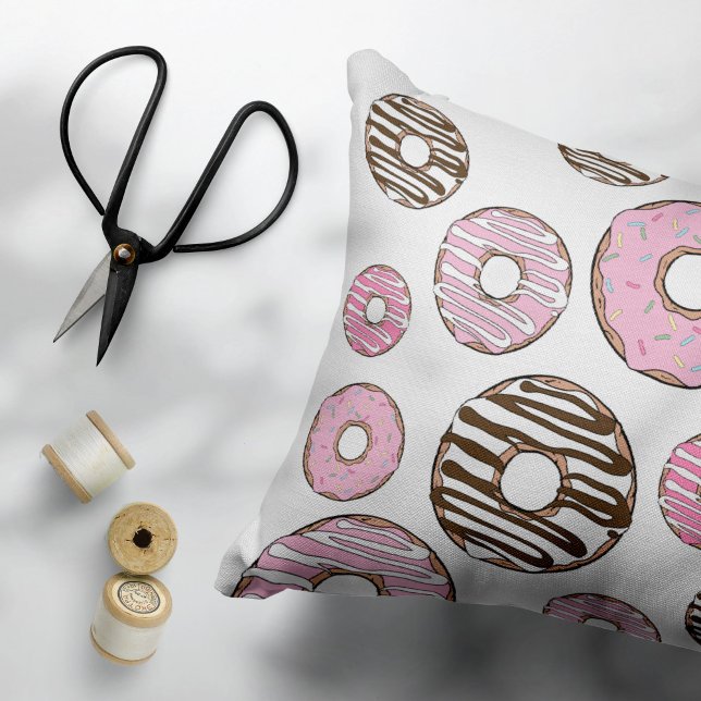 Pattern Of Doughnuts, Pink Doughnuts, White Doughn Accent Pillow (Creator Uploaded)
