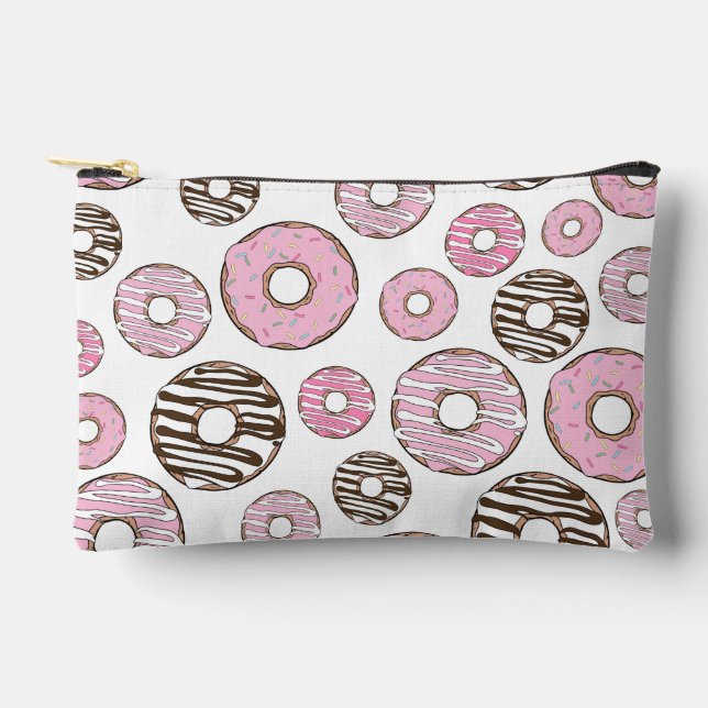 Pattern Of Doughnuts, Pink Doughnuts, White Doughn Accessory Pouch (Front)