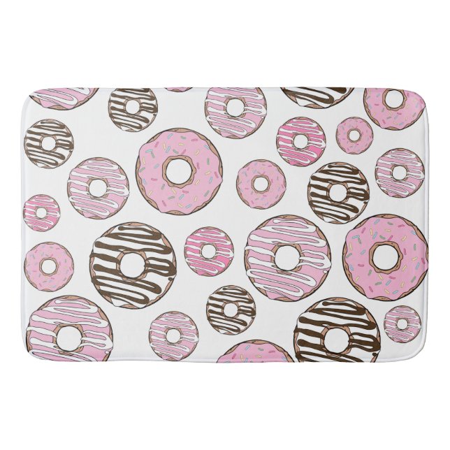 Pattern Of Doughnuts, Pink Doughnuts, White Doughn Bath Mat (Front)