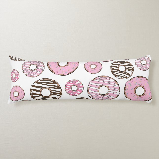 Pattern Of Doughnuts, Pink Doughnuts, White Doughn Body Pillow (Front)
