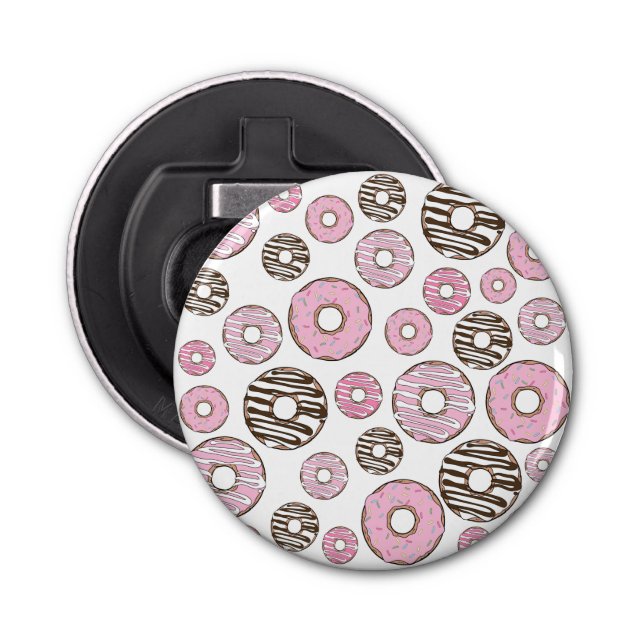 Pattern Of Doughnuts, Pink Doughnuts, White Doughn Bottle Opener (Front)