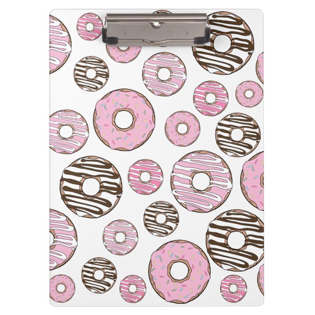 Pattern Of Doughnuts, Pink Doughnuts, White Doughn Clipboard (Front)