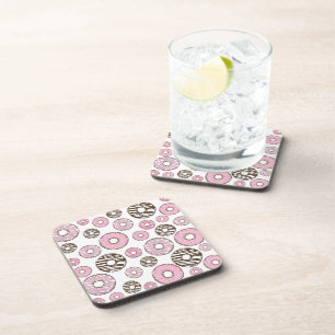 Pattern Of Doughnuts, Pink Doughnuts, White Doughn Coaster
