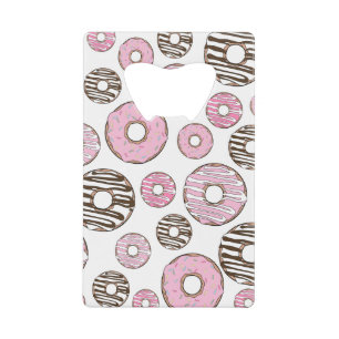 Pattern Of Doughnuts, Pink Doughnuts, White Doughn Credit Card Bottle Opener
