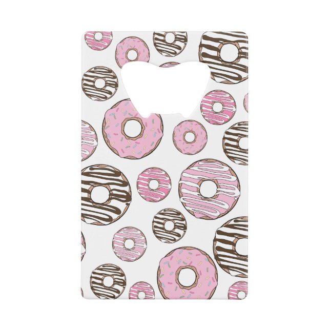 Pattern Of Doughnuts, Pink Doughnuts, White Doughn Credit Card Bottle Opener (Front)