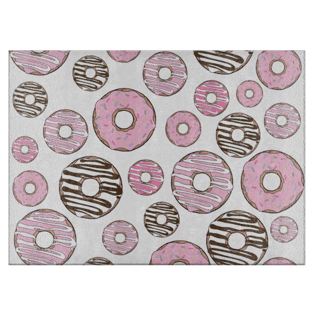 Pattern Of Doughnuts, Pink Doughnuts, White Doughn Cutting Board (Front)