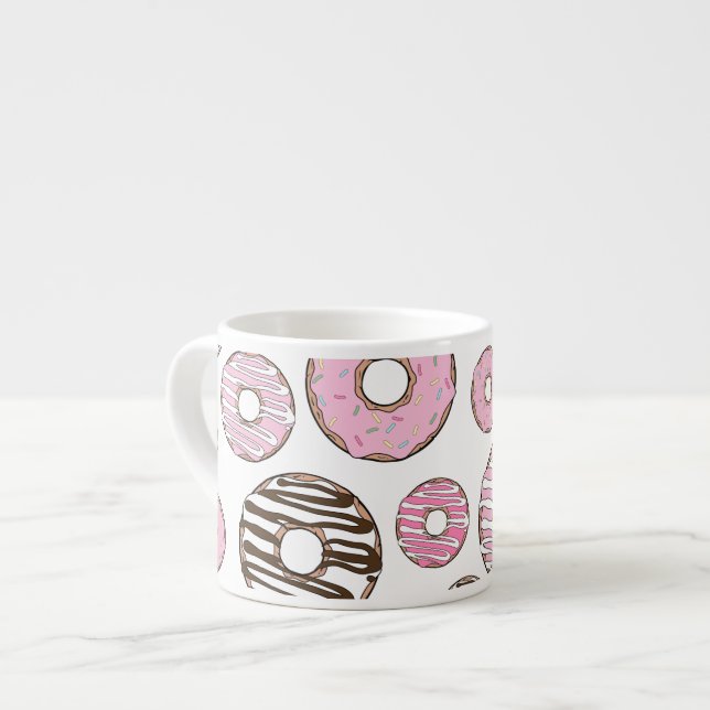 Pattern Of Doughnuts, Pink Doughnuts, White Doughn Espresso Cup (Front Left)