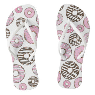 Pattern Of Doughnuts, Pink Doughnuts, White Doughn Flip Flops
