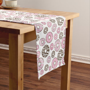 Pattern Of Doughnuts, Pink Doughnuts, White Doughn Medium Table Runner