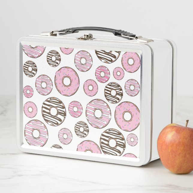 Pattern Of Doughnuts, Pink Doughnuts, White Doughn Metal Lunch Box (In Situ)