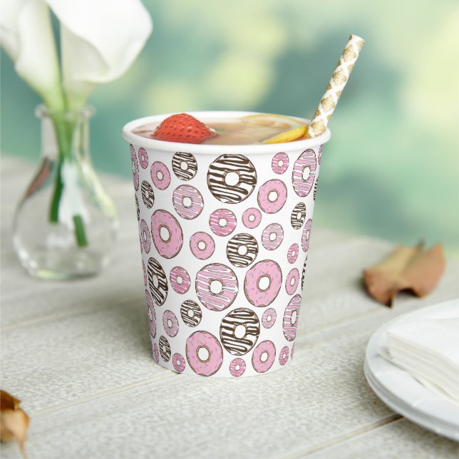 Pattern Of Doughnuts, Pink Doughnuts, White Doughn Paper Cups (Insitu)