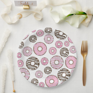 Pattern Of Doughnuts, Pink Doughnuts, White Doughn Paper Plate