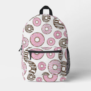 Pattern Of Doughnuts, Pink Doughnuts, White Doughn Printed Backpack