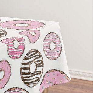 Pattern Of Doughnuts, Pink Doughnuts, White Doughn Tablecloth