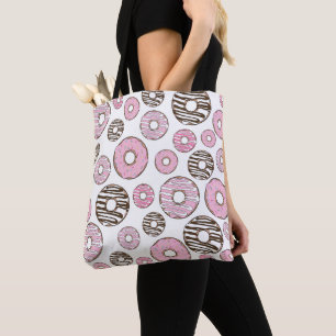 Pattern Of Doughnuts, Pink Doughnuts, White Doughn Tote Bag