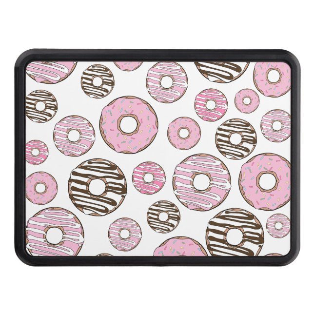 Pattern Of Doughnuts, Pink Doughnuts, White Doughn Trailer Hitch Cover (Front)