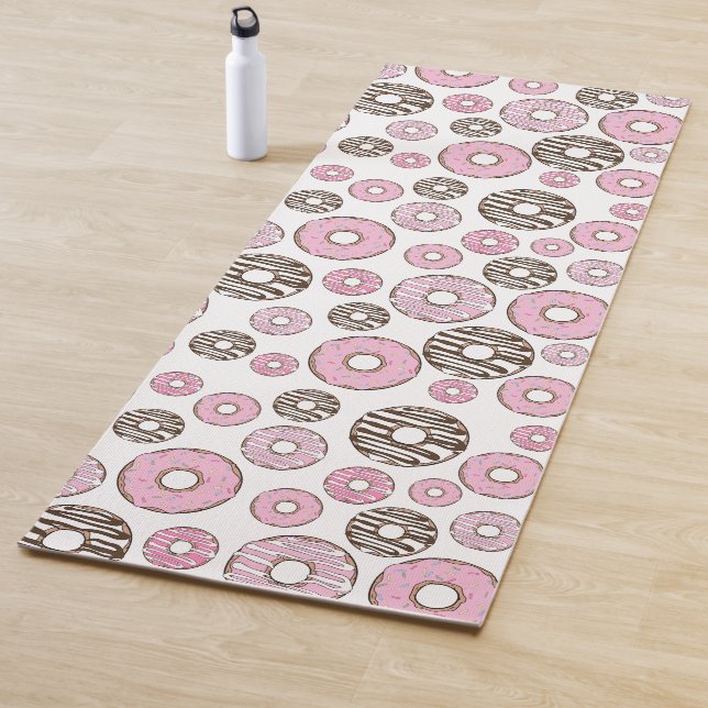 Pattern Of Doughnuts, Pink Doughnuts, White Doughn Yoga Mat (In Situ)