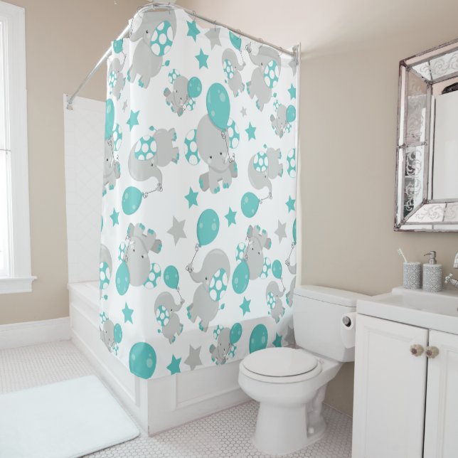 Pattern Of Elephants, Cute Elephants - Blue Grey (In Situ)