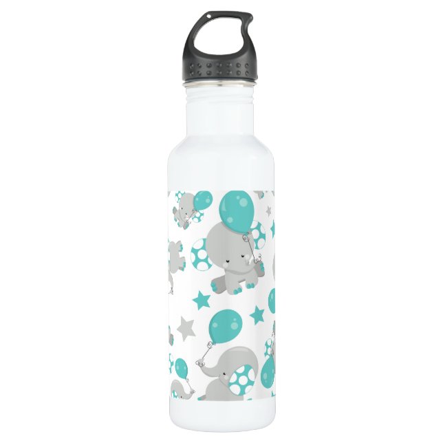 Pattern Of Elephants, Cute Elephants - Blue Grey 710 Ml Water Bottle (Front)