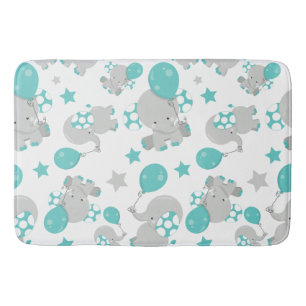 Pattern Of Elephants, Cute Elephants - Blue Grey Bath Mat
