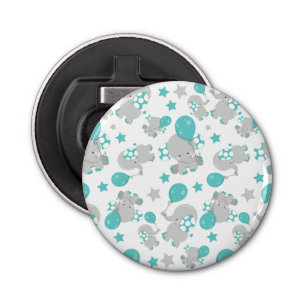 Pattern Of Elephants, Cute Elephants - Blue Grey Bottle Opener