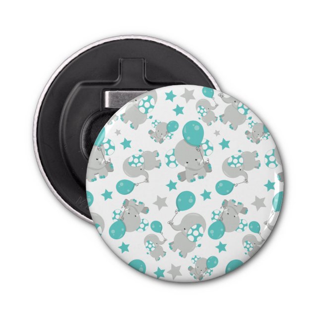 Pattern Of Elephants, Cute Elephants - Blue Grey Bottle Opener (Front)