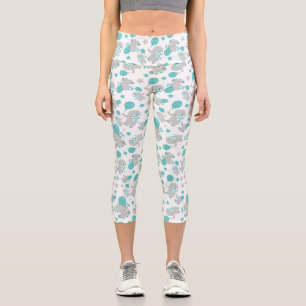 Pattern Of Elephants, Cute Elephants - Blue Grey Capri Leggings