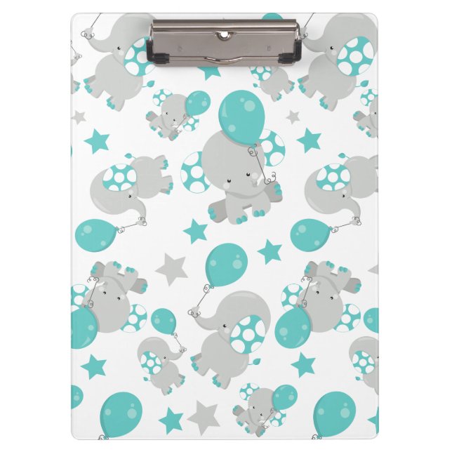 Pattern Of Elephants, Cute Elephants - Blue Grey Clipboard (Front)