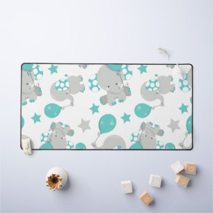 Pattern Of Elephants, Cute Elephants - Blue Grey Desk Mat