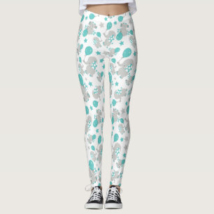 Pattern Of Elephants, Cute Elephants - Blue Grey Leggings