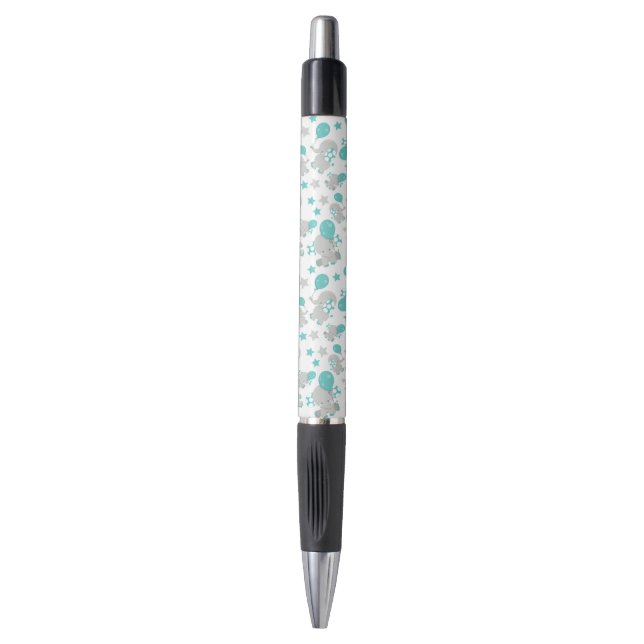 Pattern Of Elephants, Cute Elephants - Blue Grey Pen (Front Vertical)