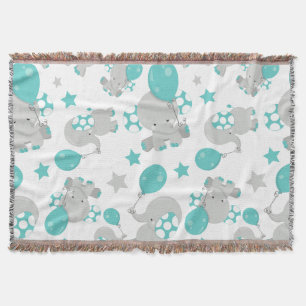Pattern Of Elephants, Cute Elephants - Blue Grey Throw Blanket
