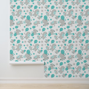 Pattern Of Elephants, Cute Elephants - Blue Grey Wallpaper