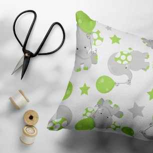 Pattern Of Elephants, Cute Elephants - Green Grey Accent Pillow