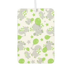 Pattern Of Elephants, Cute Elephants - Green Grey Air Freshener