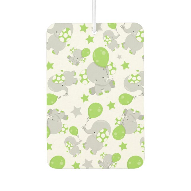 Pattern Of Elephants, Cute Elephants - Green Grey Air Freshener (Front)